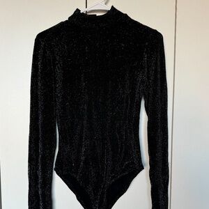Forever 21 Sparkly Black Long Sleeve Bodysuit (M)